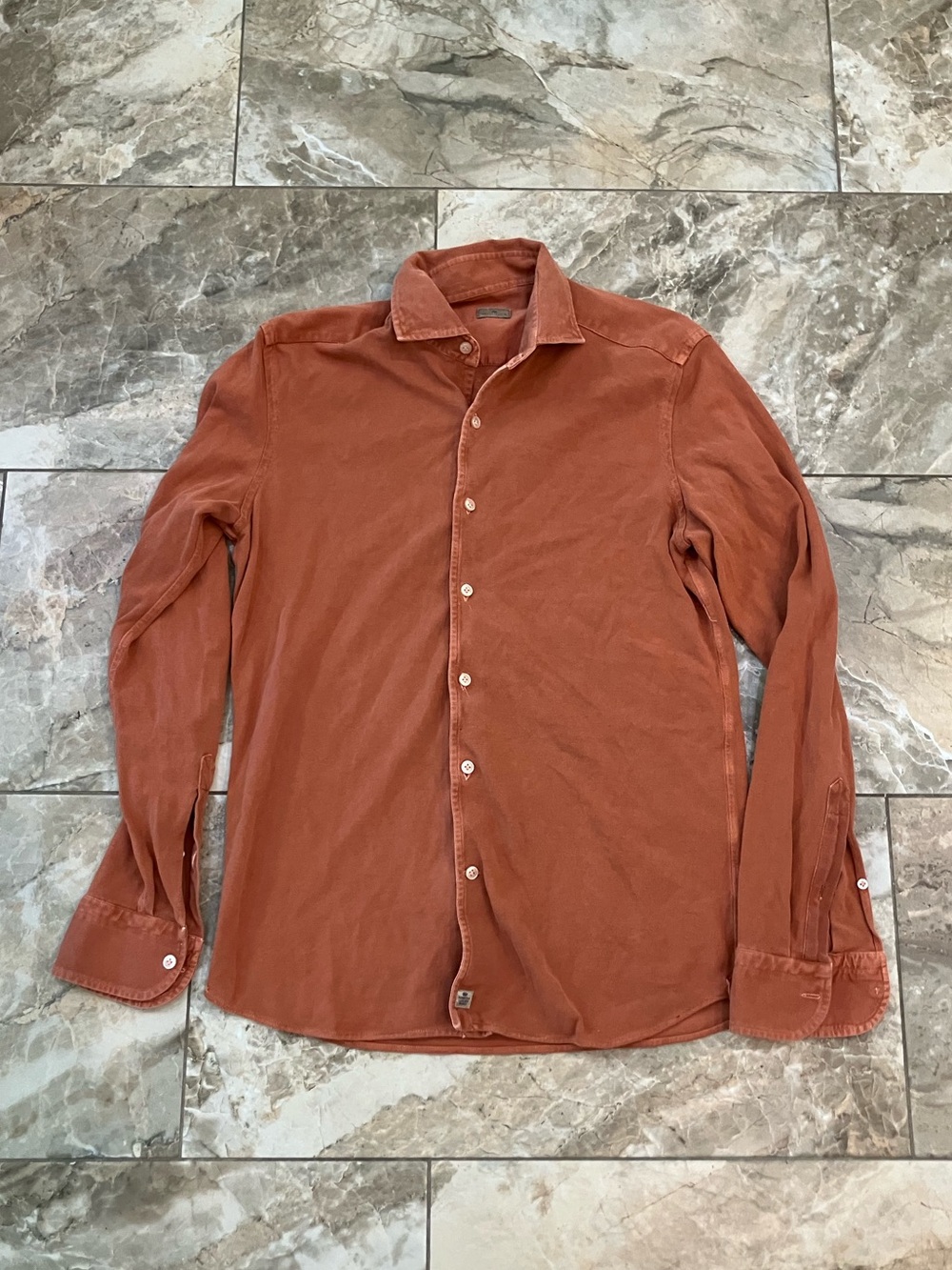 Sonrisa Shirt Mens Medium Orange Long Sleeve Stretch Button Up Made in Italy